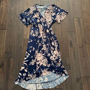 Venus Blue Floral Short Sleeve Wrap Maxi Dress 1X